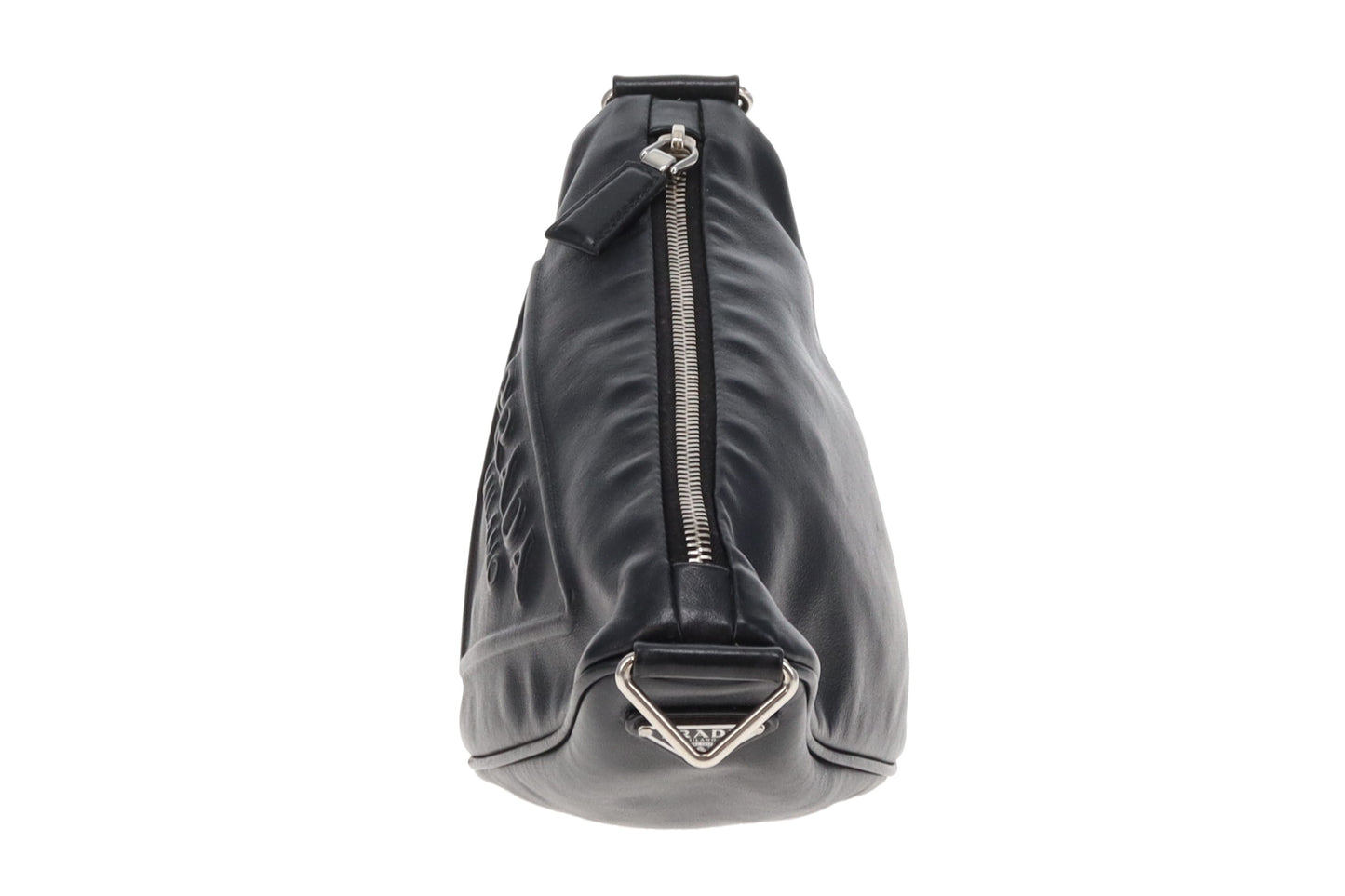 Prada Triangle Logo Leather Shoulder Bag Black