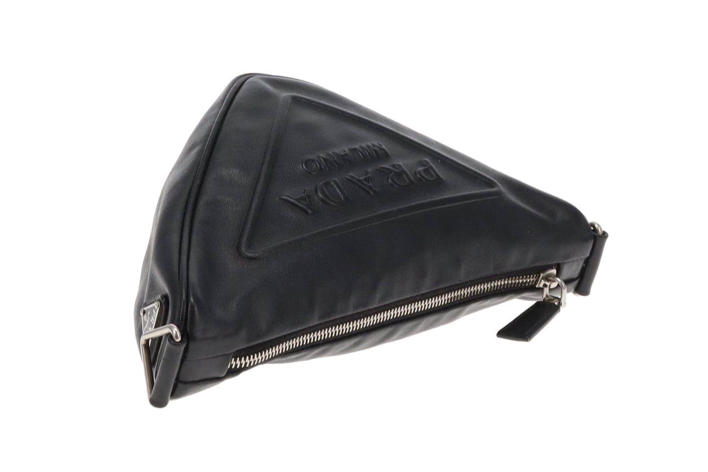 Prada Triangle Logo Leather Shoulder Bag Black