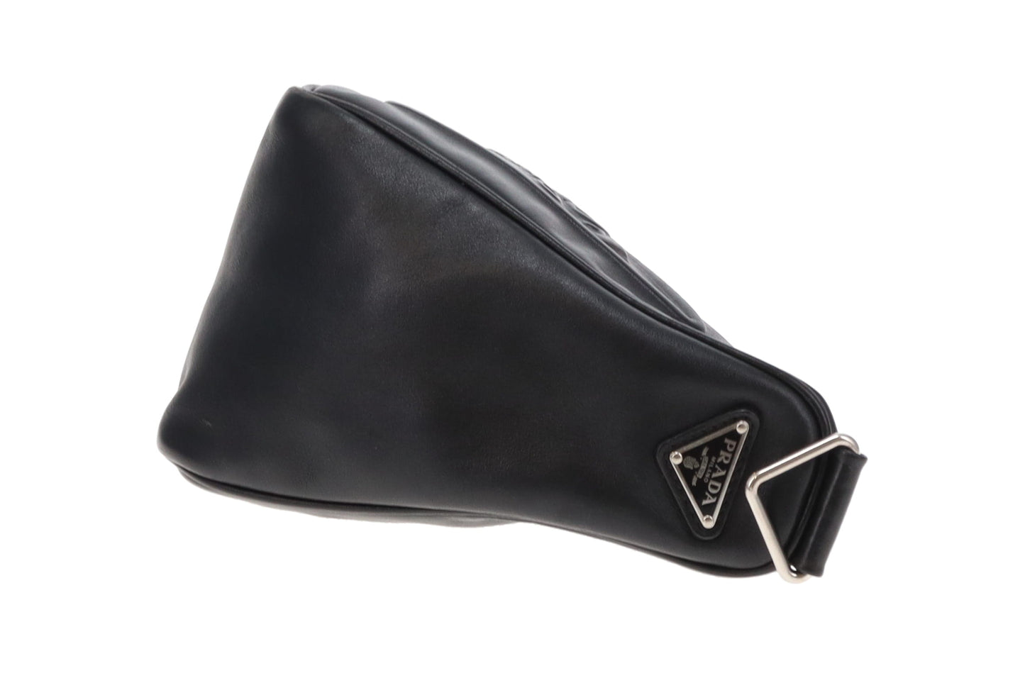 Prada Triangle Logo Leather Shoulder Bag Black