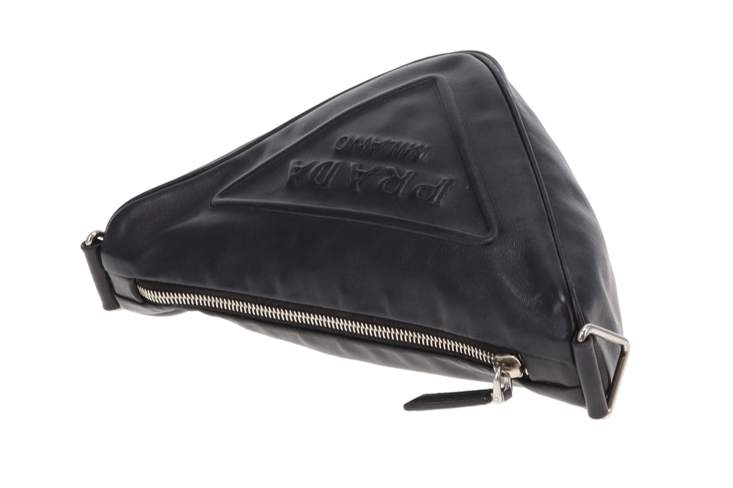Prada Triangle Logo Leather Shoulder Bag Black