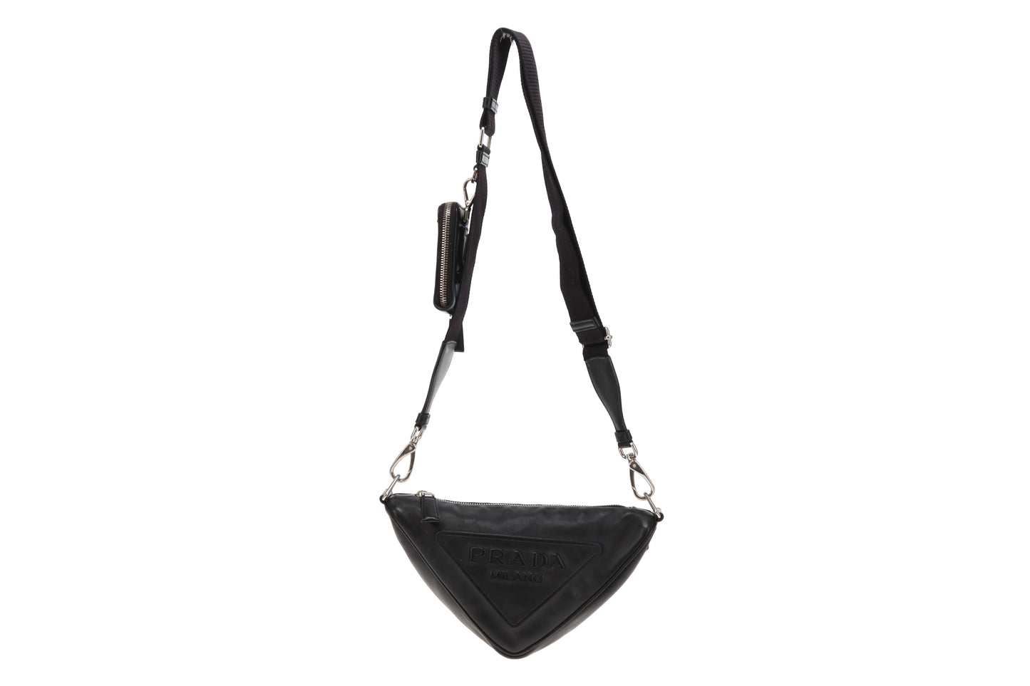 Prada Triangle Logo Leather Shoulder Bag Black