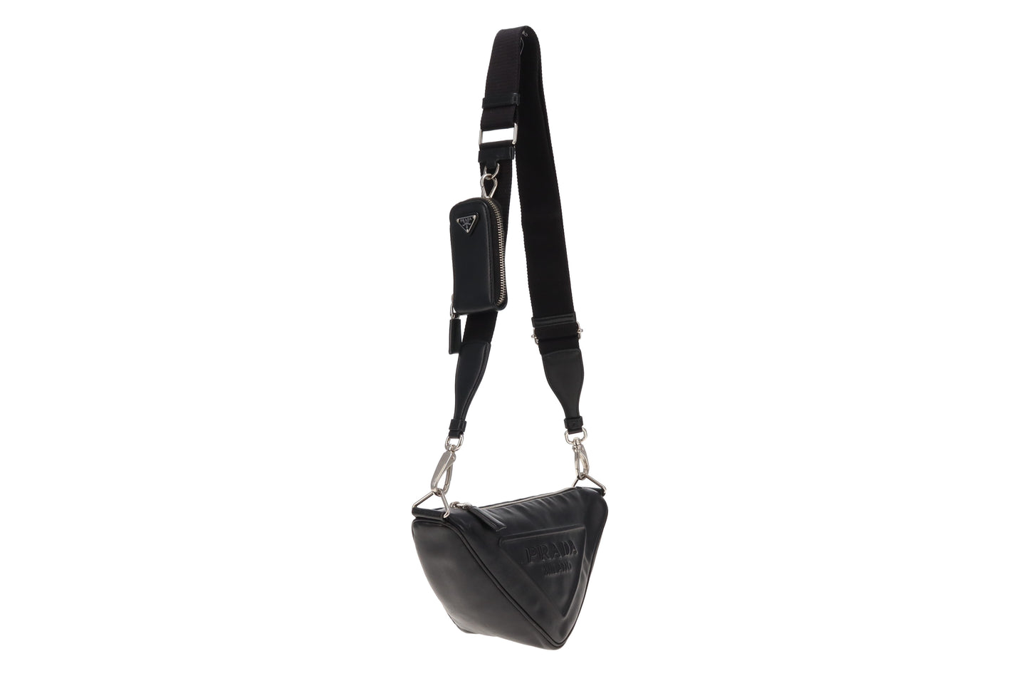 Prada Triangle Logo Leather Shoulder Bag Black