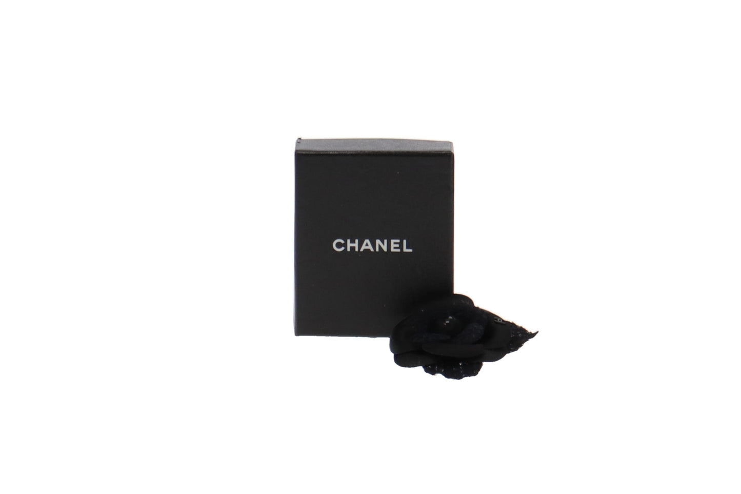 Chanel Black Satin and Tweed Camellia Brooch