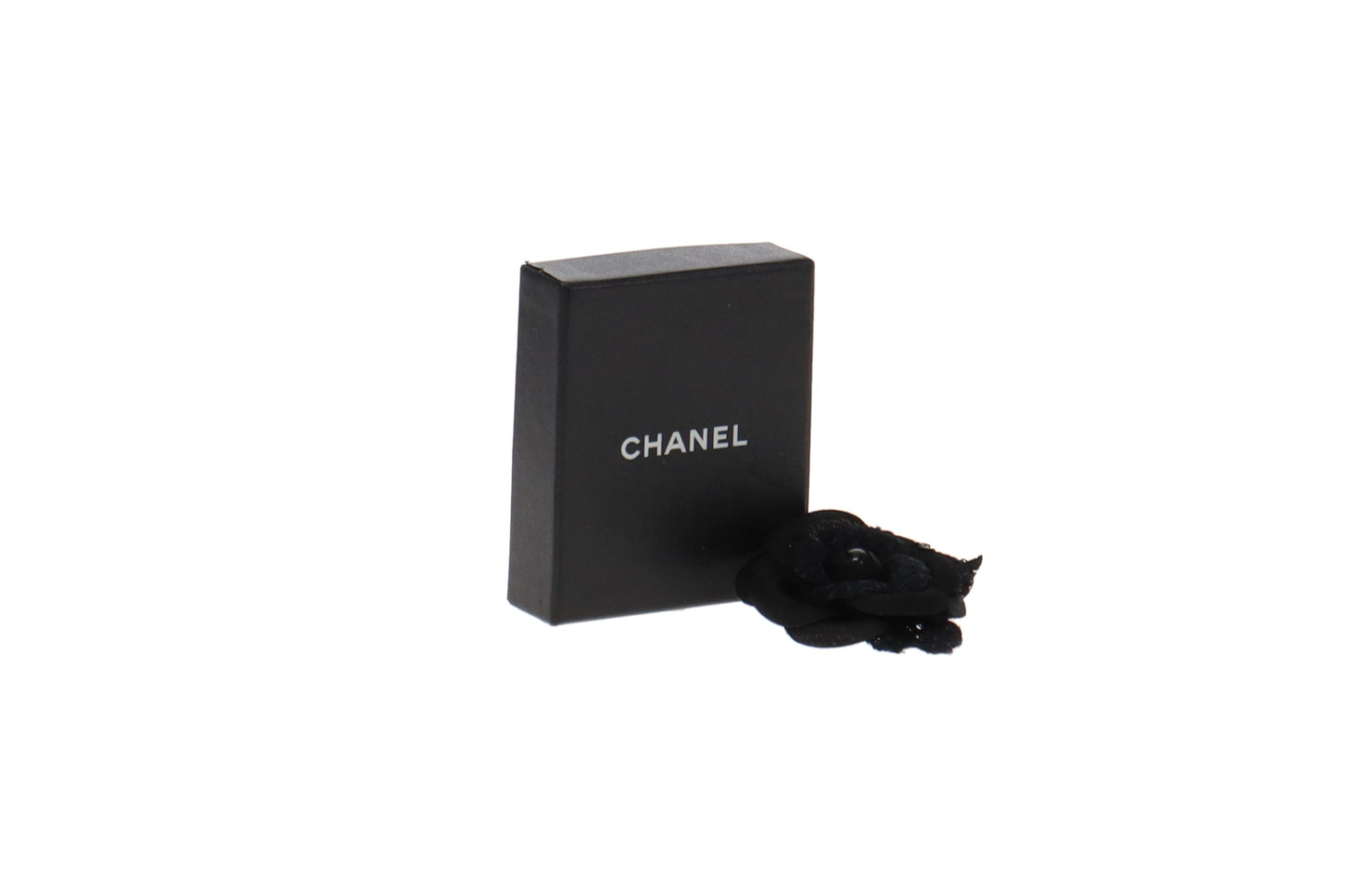 Chanel Black Satin and Tweed Camellia Brooch