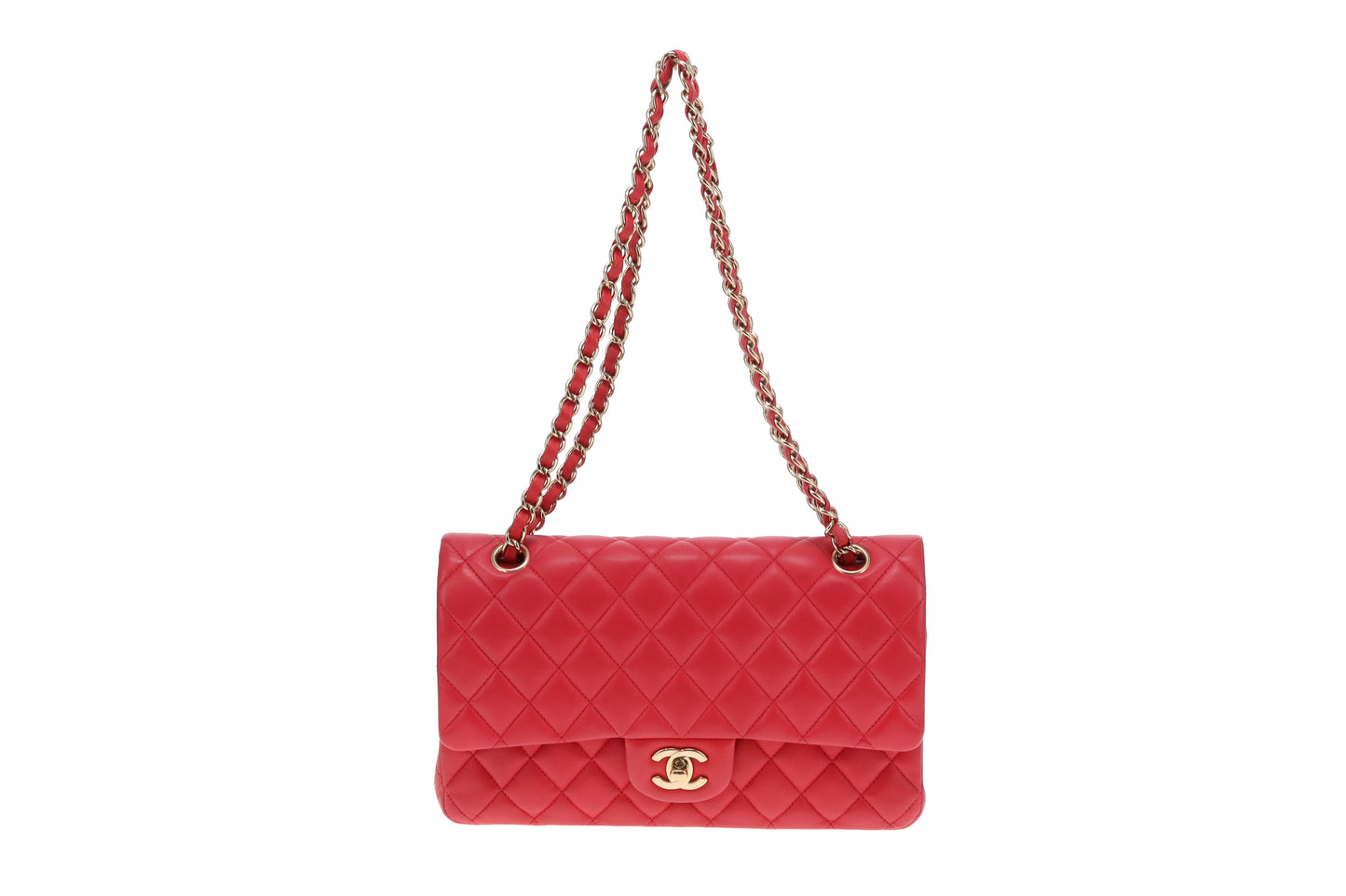 Chanel Classic Double Flap Medium Raspberry Lambskin GHW 2018