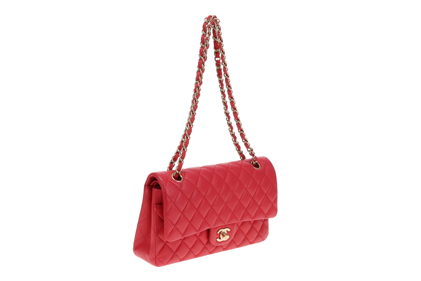 Chanel Classic Double Flap Medium Raspberry Lambskin GHW 2018