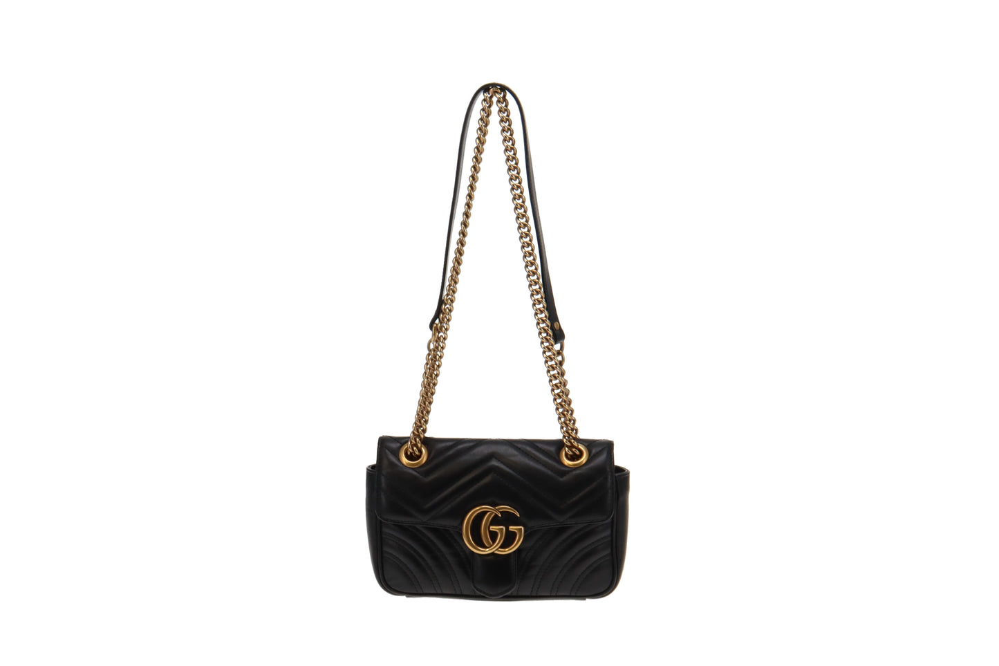 Gucci Black Matelasse Leather Mini Marmont Chain Flap Bag
