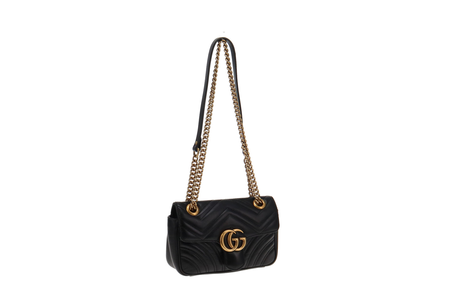 Gucci Black Matelasse Leather Mini Marmont Chain Flap Bag