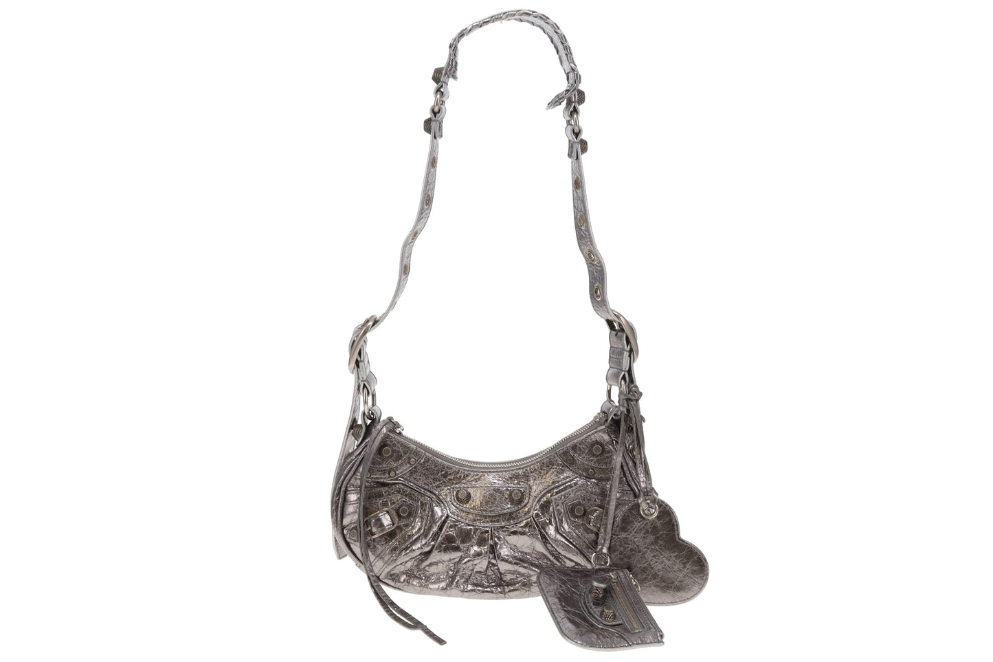 Balenciaga Le Cagole Shoulder Bag XS in Silver Metallized Arena Lambskin
