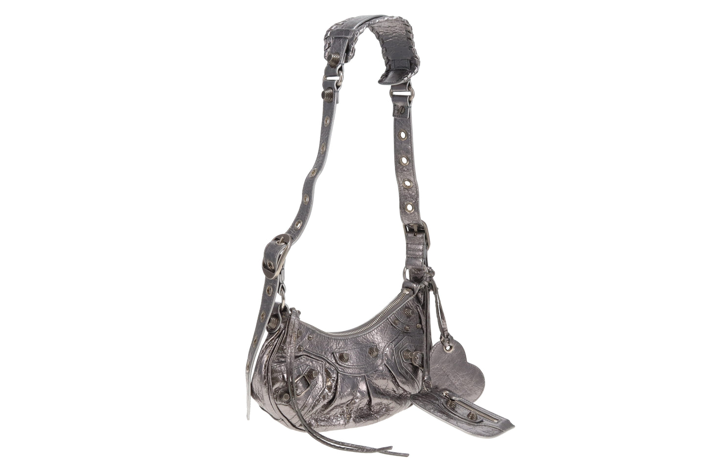 Balenciaga Le Cagole Shoulder Bag XS in Silver Metallized Arena Lambskin