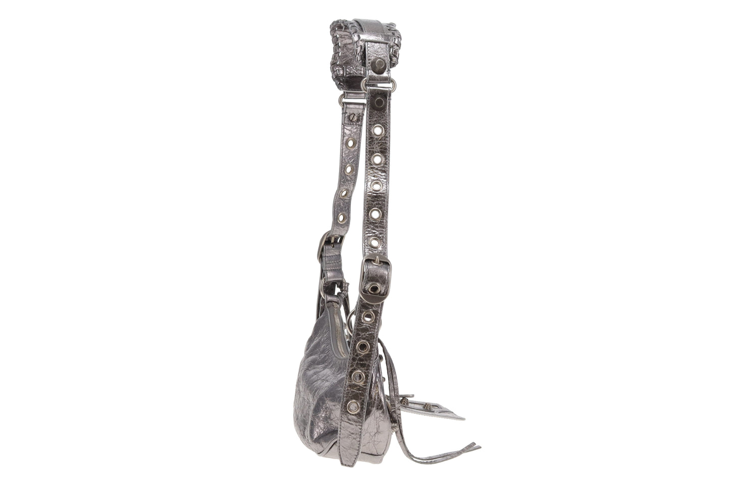 Balenciaga Le Cagole Shoulder Bag XS in Silver Metallized Arena Lambskin