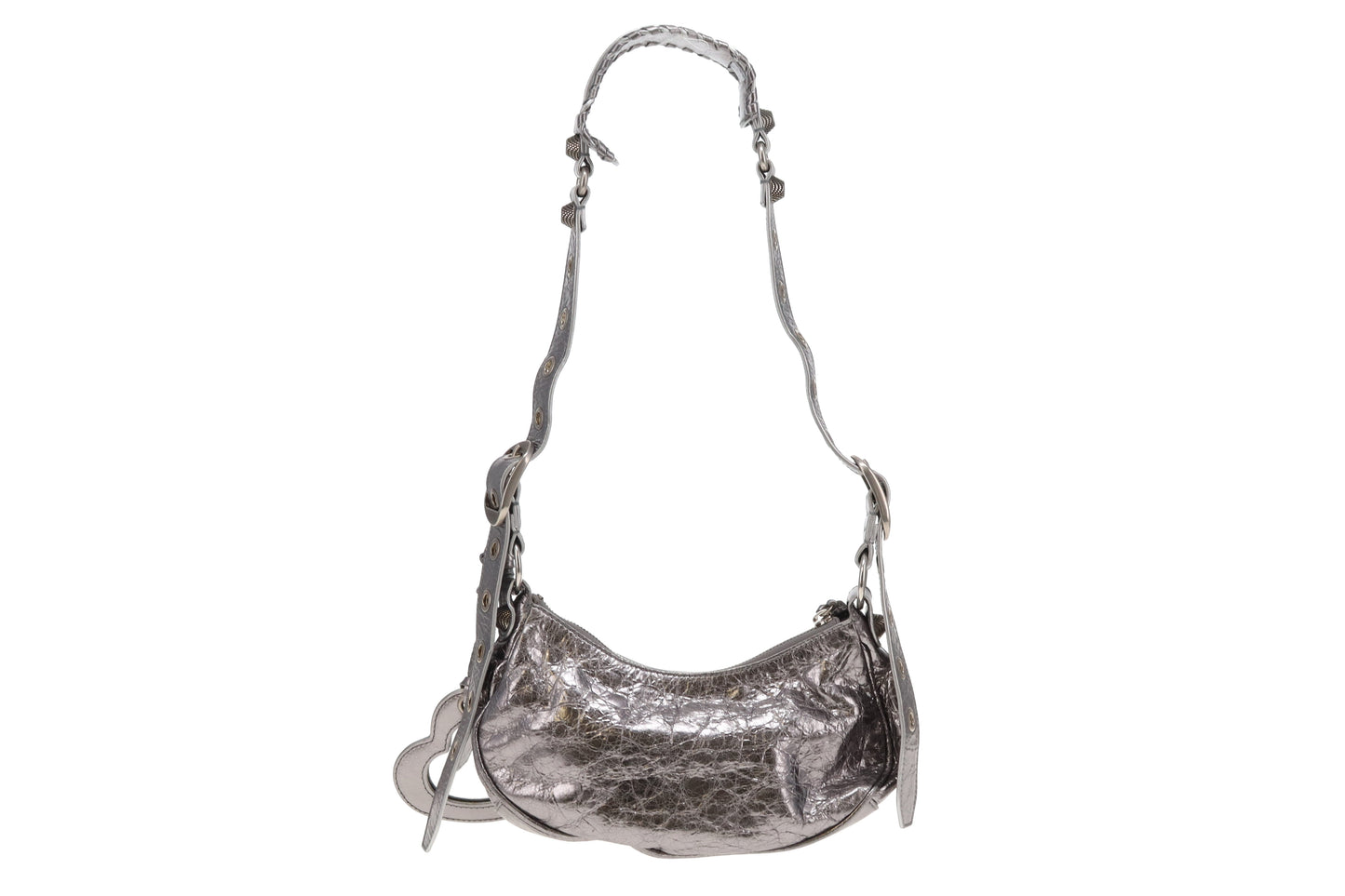 Balenciaga Le Cagole Shoulder Bag XS in Silver Metallized Arena Lambskin