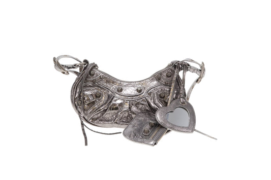 Balenciaga Le Cagole Shoulder Bag XS in Silver Metallized Arena Lambskin