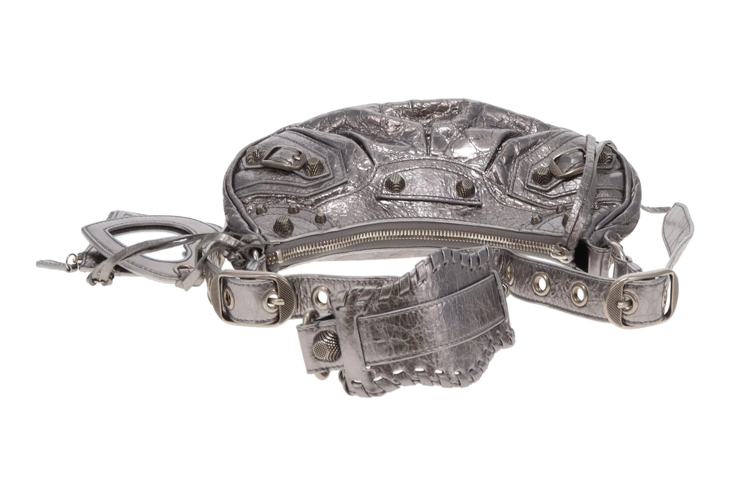 Balenciaga Le Cagole Shoulder Bag XS in Silver Metallized Arena Lambskin