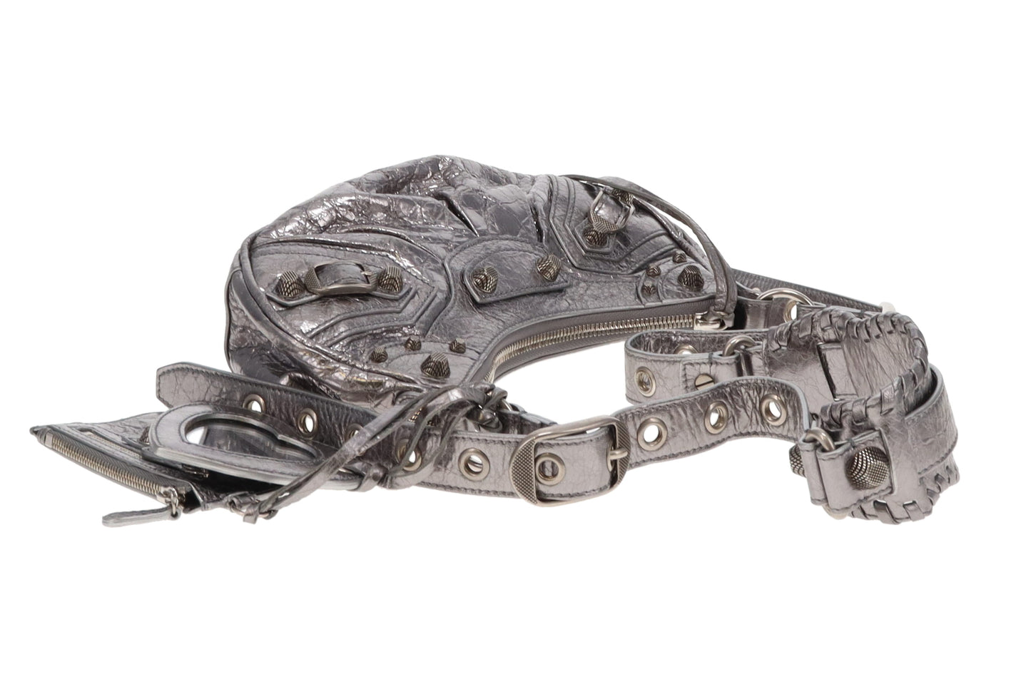 Balenciaga Le Cagole Shoulder Bag XS in Silver Metallized Arena Lambskin