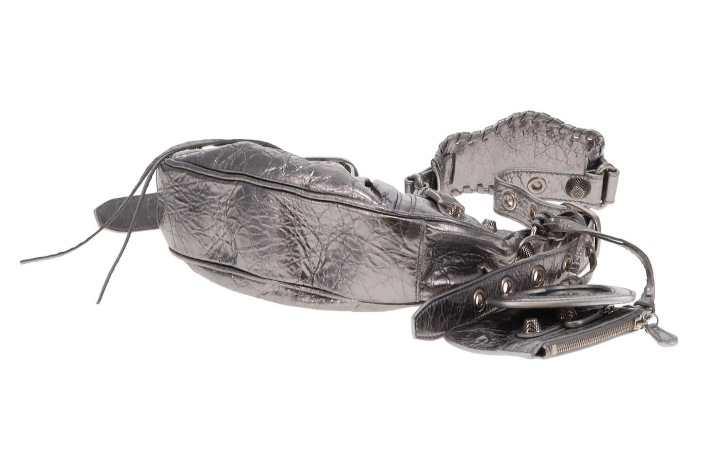 Balenciaga Le Cagole Shoulder Bag XS in Silver Metallized Arena Lambskin