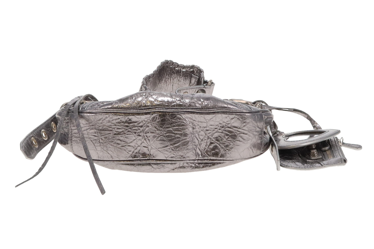 Balenciaga Le Cagole Shoulder Bag XS in Silver Metallized Arena Lambskin