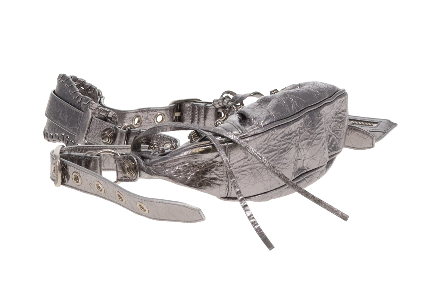 Balenciaga Le Cagole Shoulder Bag XS in Silver Metallized Arena Lambskin