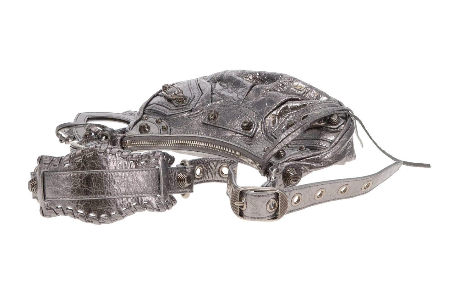 Balenciaga Le Cagole Shoulder Bag XS in Silver Metallized Arena Lambskin