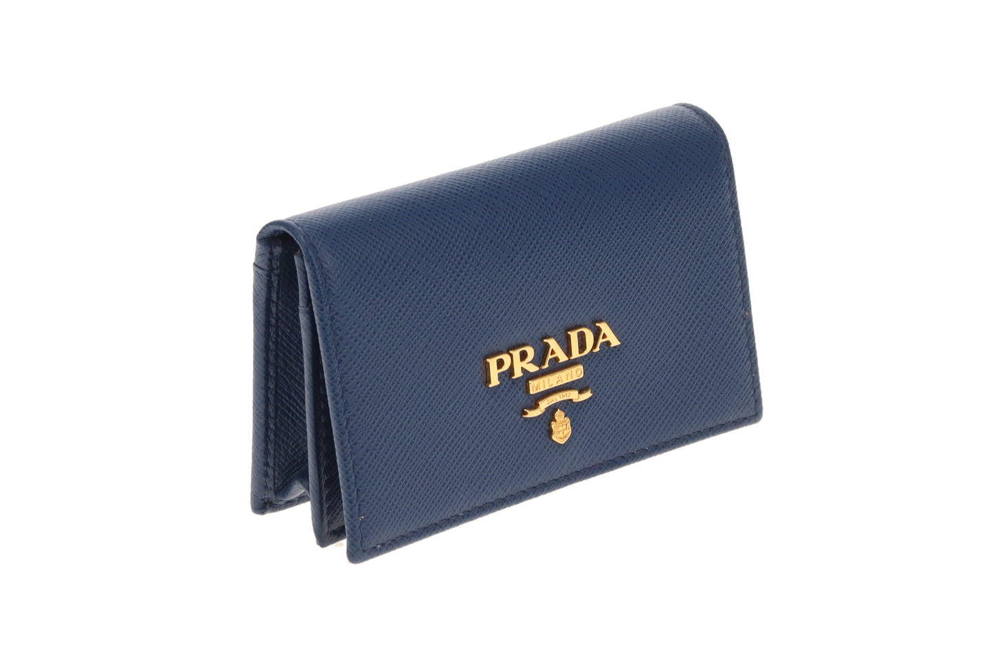 Prada Card Case Blue Saffiano GHW