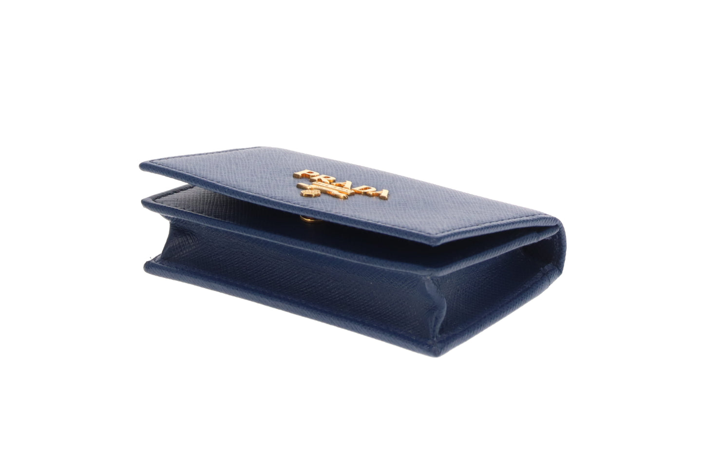 Prada Card Case Blue Saffiano GHW