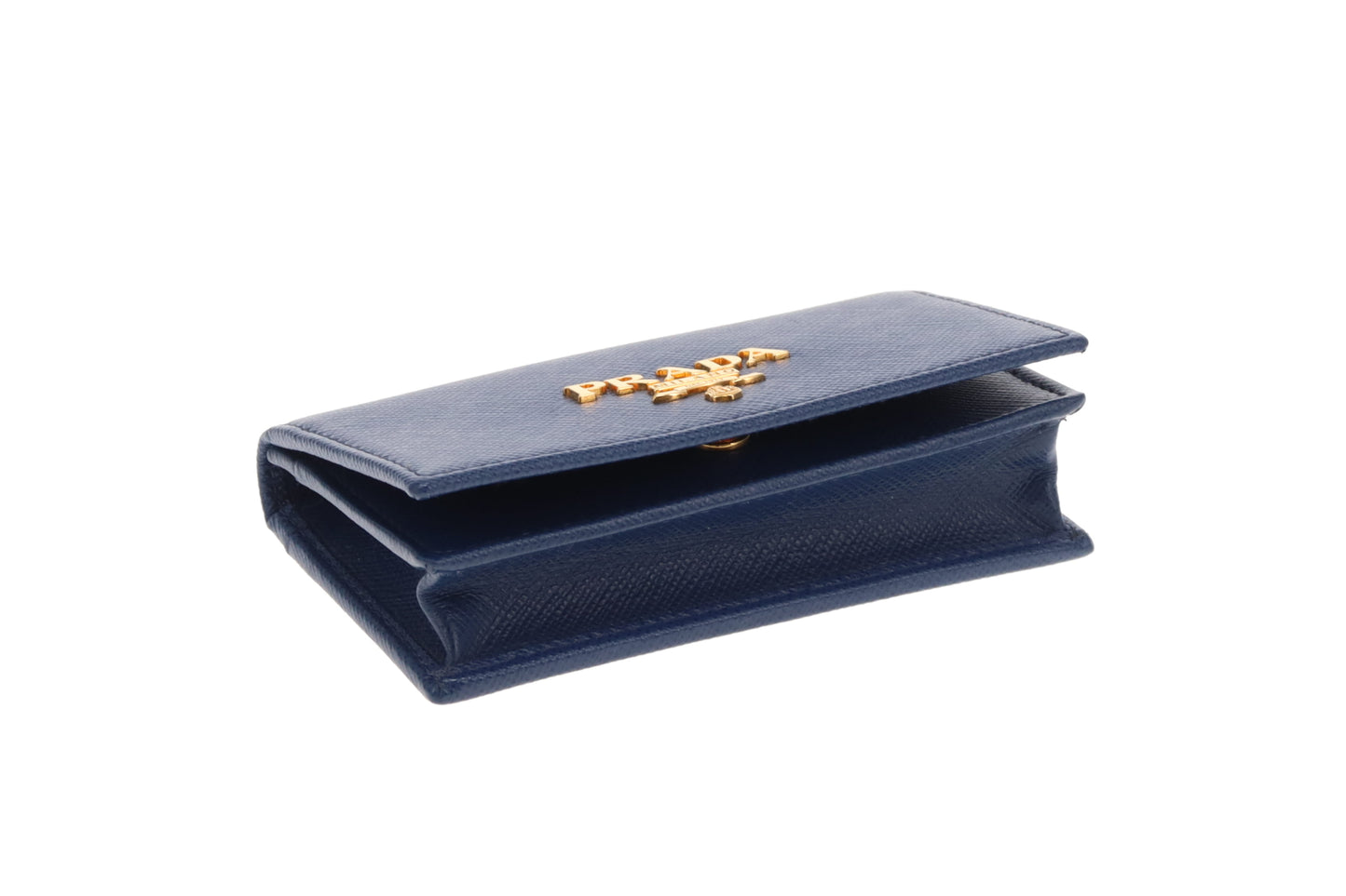 Prada Card Case Blue Saffiano GHW