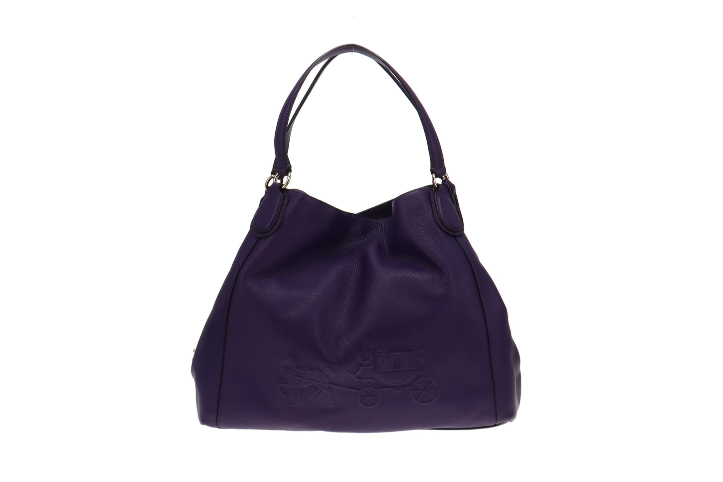 Coach Purple Leather Horse and Carriage Embossed Edie Shoulder Bag