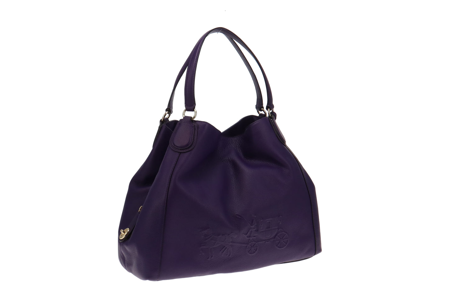 Coach Purple Leather Horse and Carriage Embossed Edie Shoulder Bag