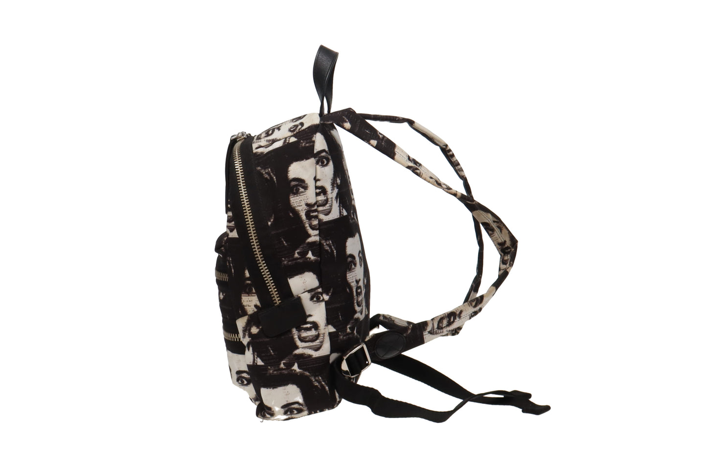 Marc Jacobs Black and White Maria Callas Printed Biker Backpack