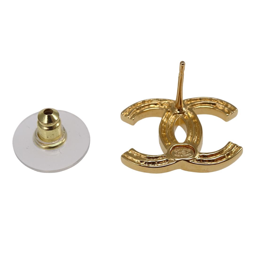 Chanel CC Earrings Goldtone and Black Enamel 2025