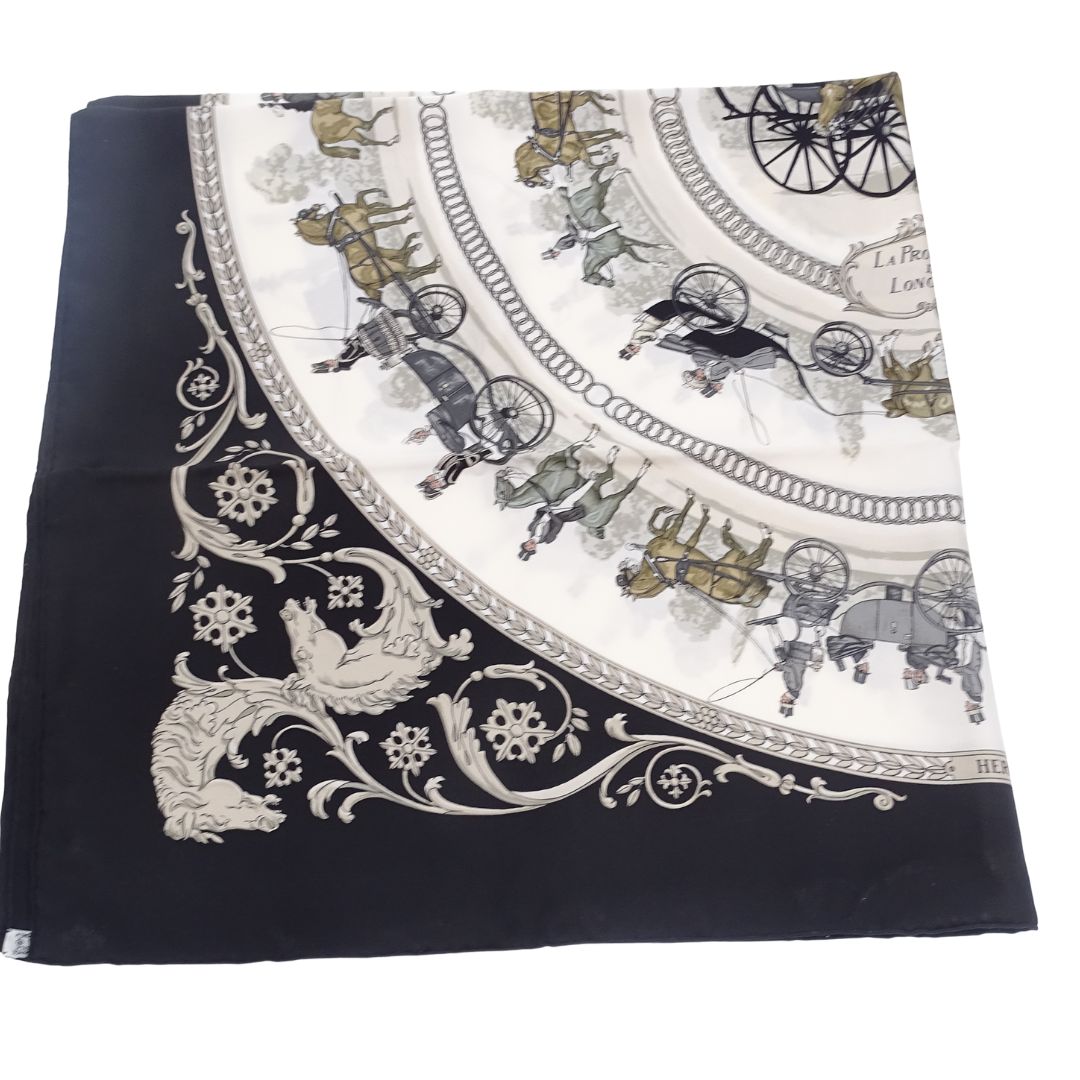 Hermes La Promenade De Longchamps 90cm Silk Scarf By Ledoux