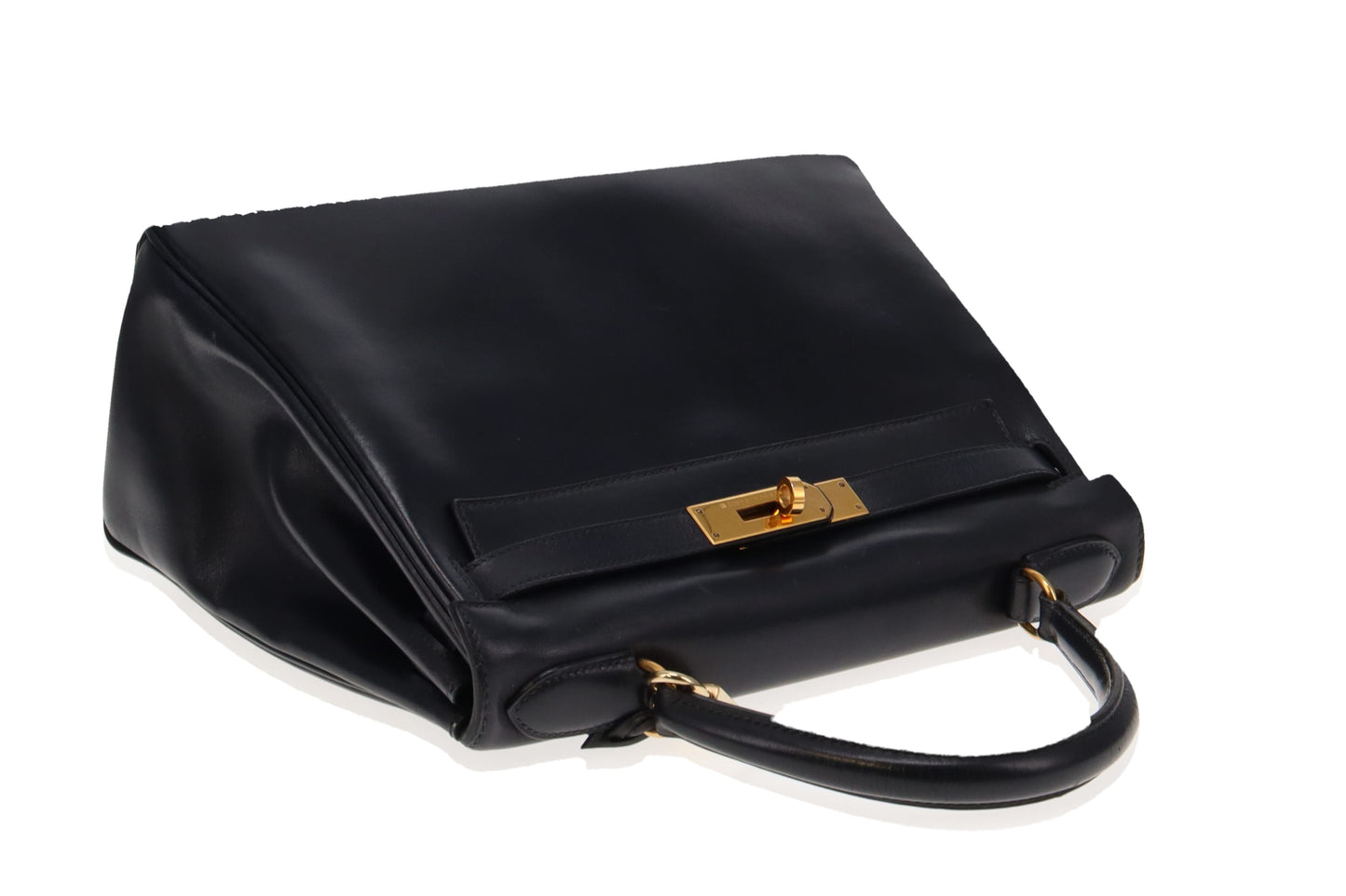 Hermes Navy Box Leather Kelly 28 1994 (with canvas strap)