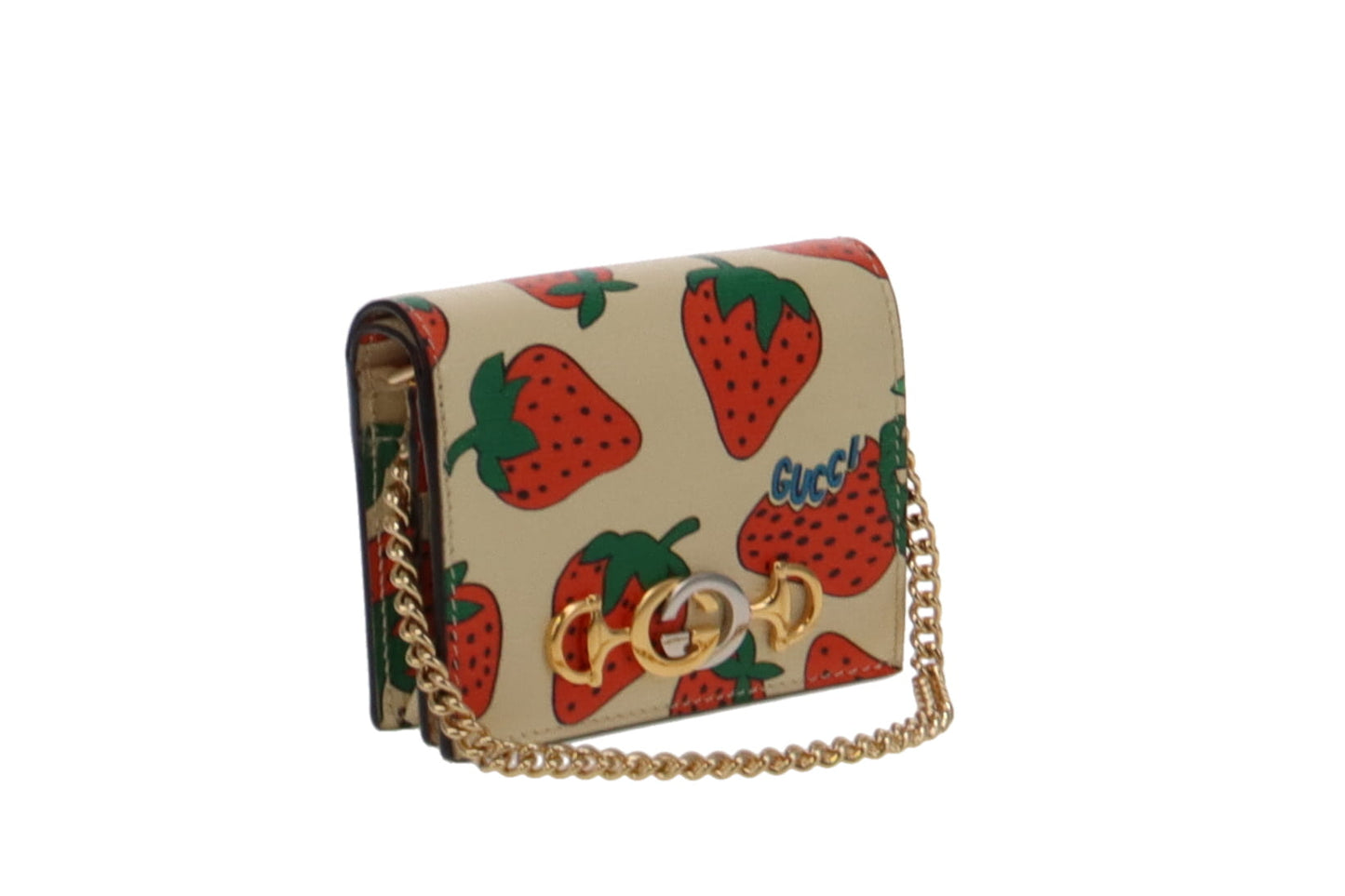Gucci Leather Strawberry Zumi Card Case on Handheld Chain