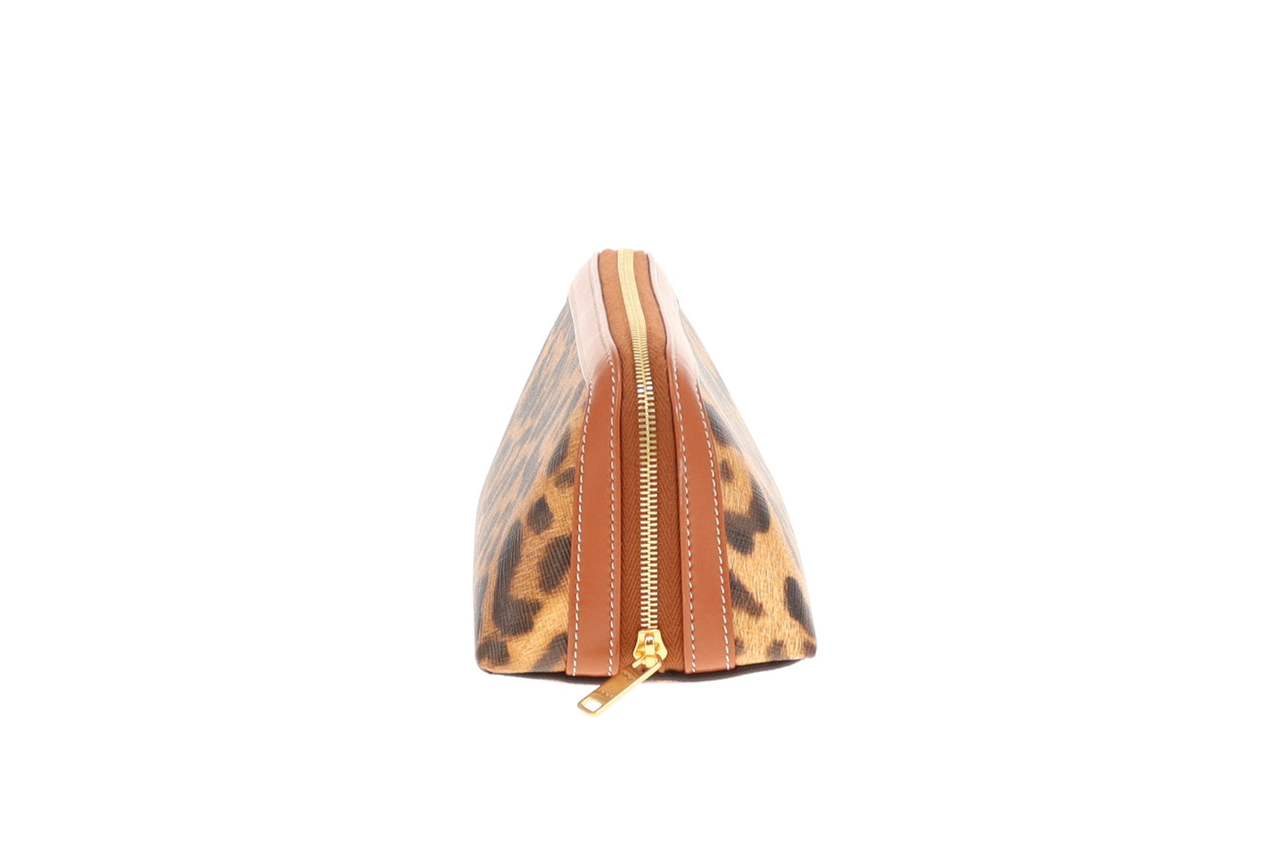 Celine Small Leopard Cosmetic Pouch Brown Leather Trim