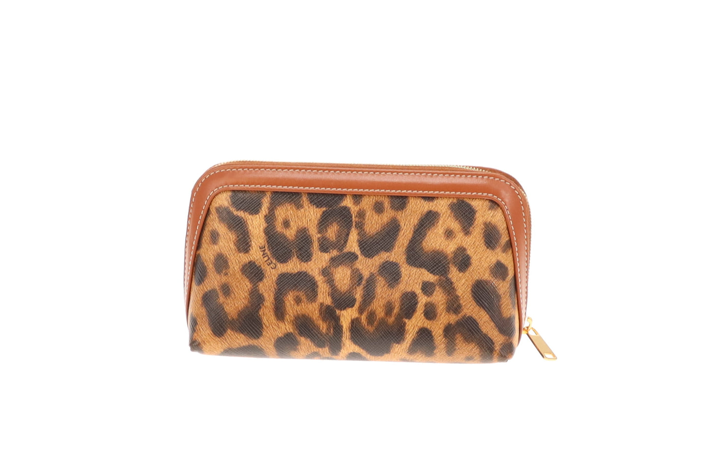 Celine Small Leopard Cosmetic Pouch Brown Leather Trim