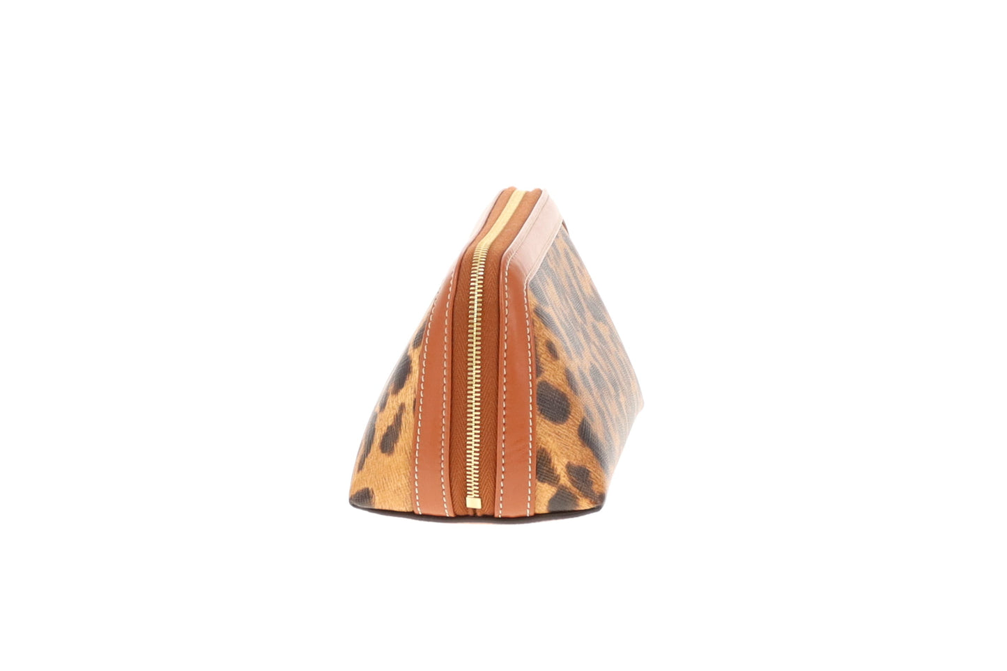 Celine Small Leopard Cosmetic Pouch Brown Leather Trim
