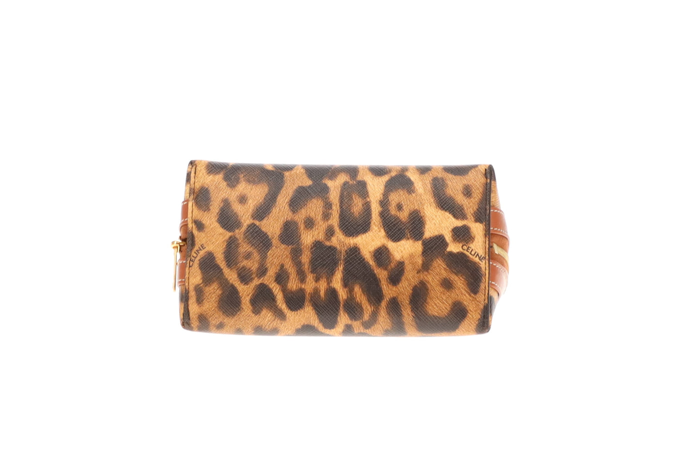 Celine Small Leopard Cosmetic Pouch Brown Leather Trim