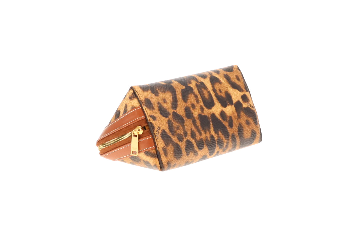 Celine Small Leopard Cosmetic Pouch Brown Leather Trim
