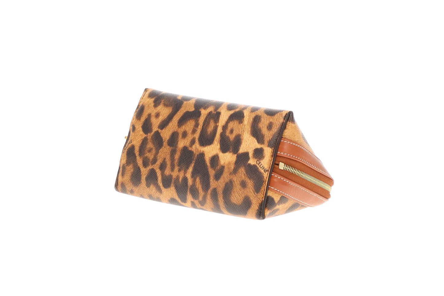 Celine Small Leopard Cosmetic Pouch Brown Leather Trim
