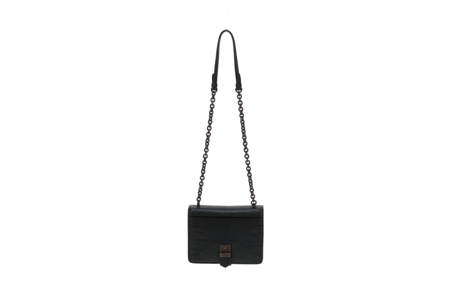 Bottega Veneta Black Lizard and Patent Detailing Pushlock Crossbody