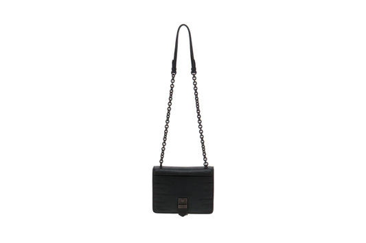 Bottega Veneta Black Lizard and Patent Detailing Pushlock Crossbody