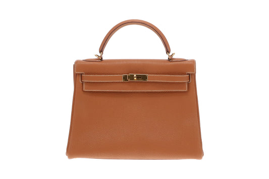 Hermes Kelly 32 In Gold Togo Leather 2003 Vintage