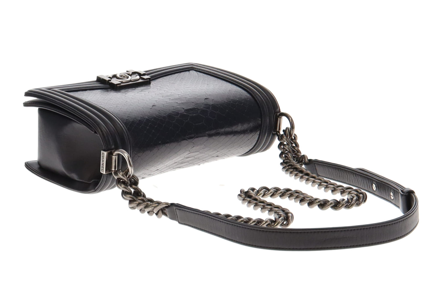 Chanel Navy Leather and Python Old Medium Boy Bag 2014