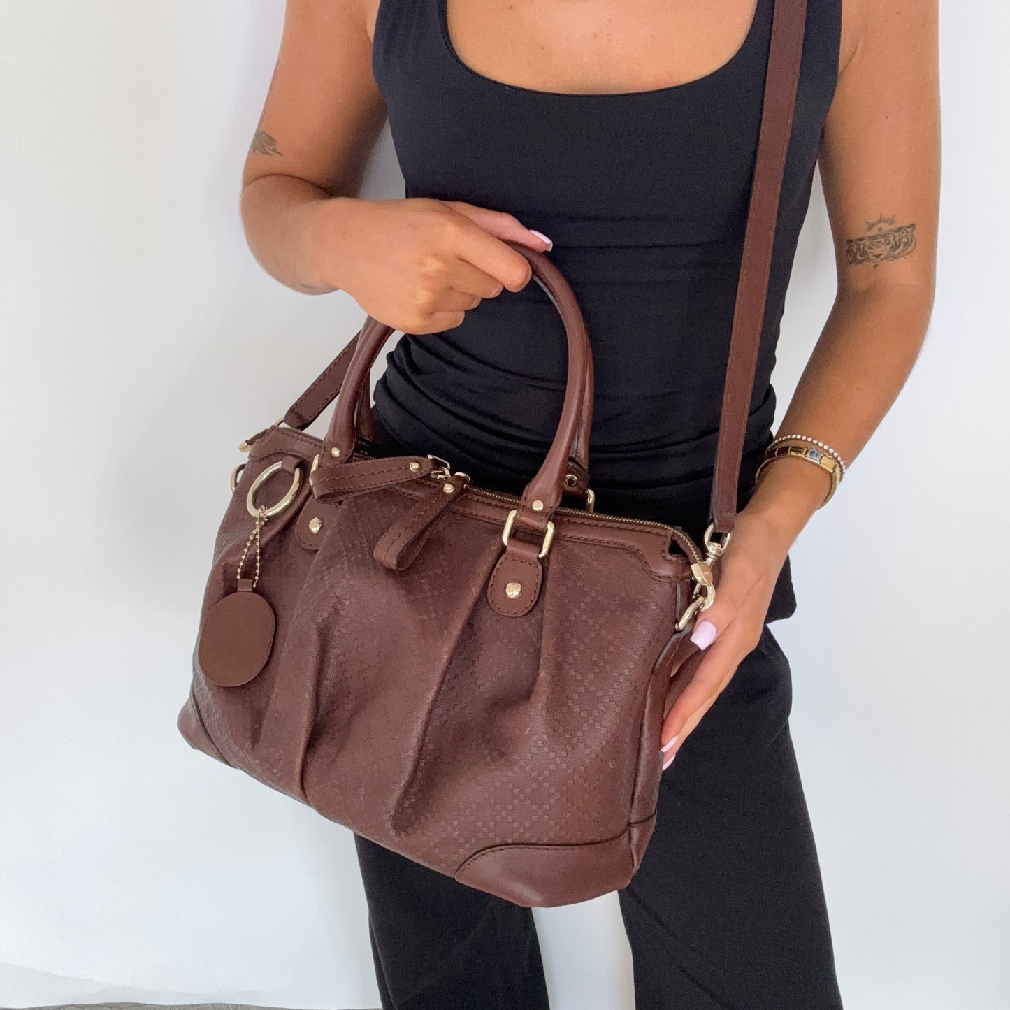 Gucci Sukey Brown In Diamante Patterned Leather