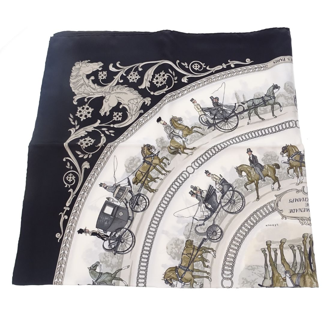 Hermes La Promenade De Longchamps 90cm Silk Scarf By Ledoux