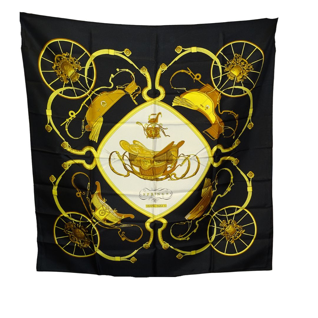 Hermes Springs Scarf 90 Navy/Gold 100% Silk