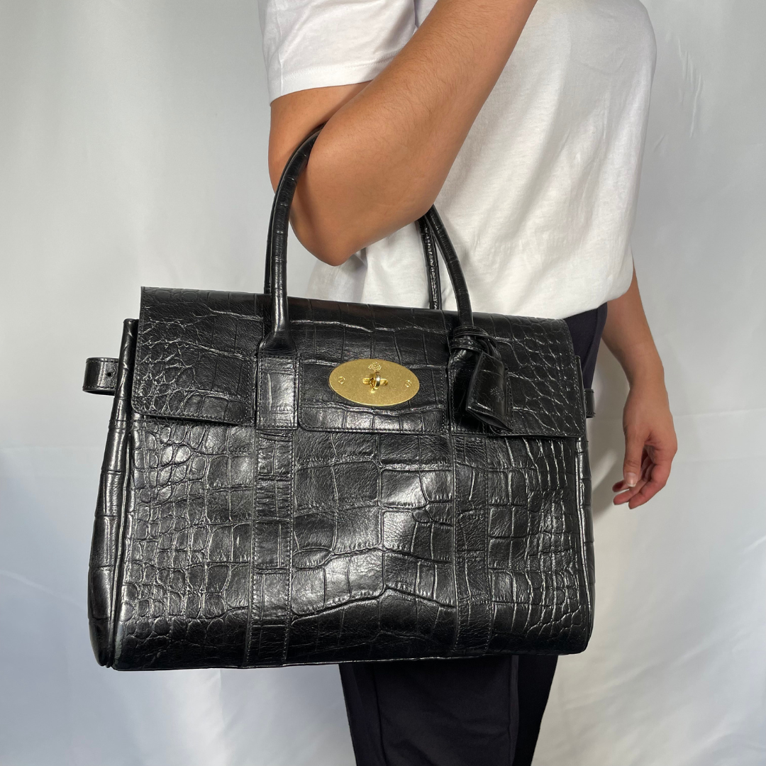 Mulberry Bayswater Black Croc Embossed Leather GH (2)