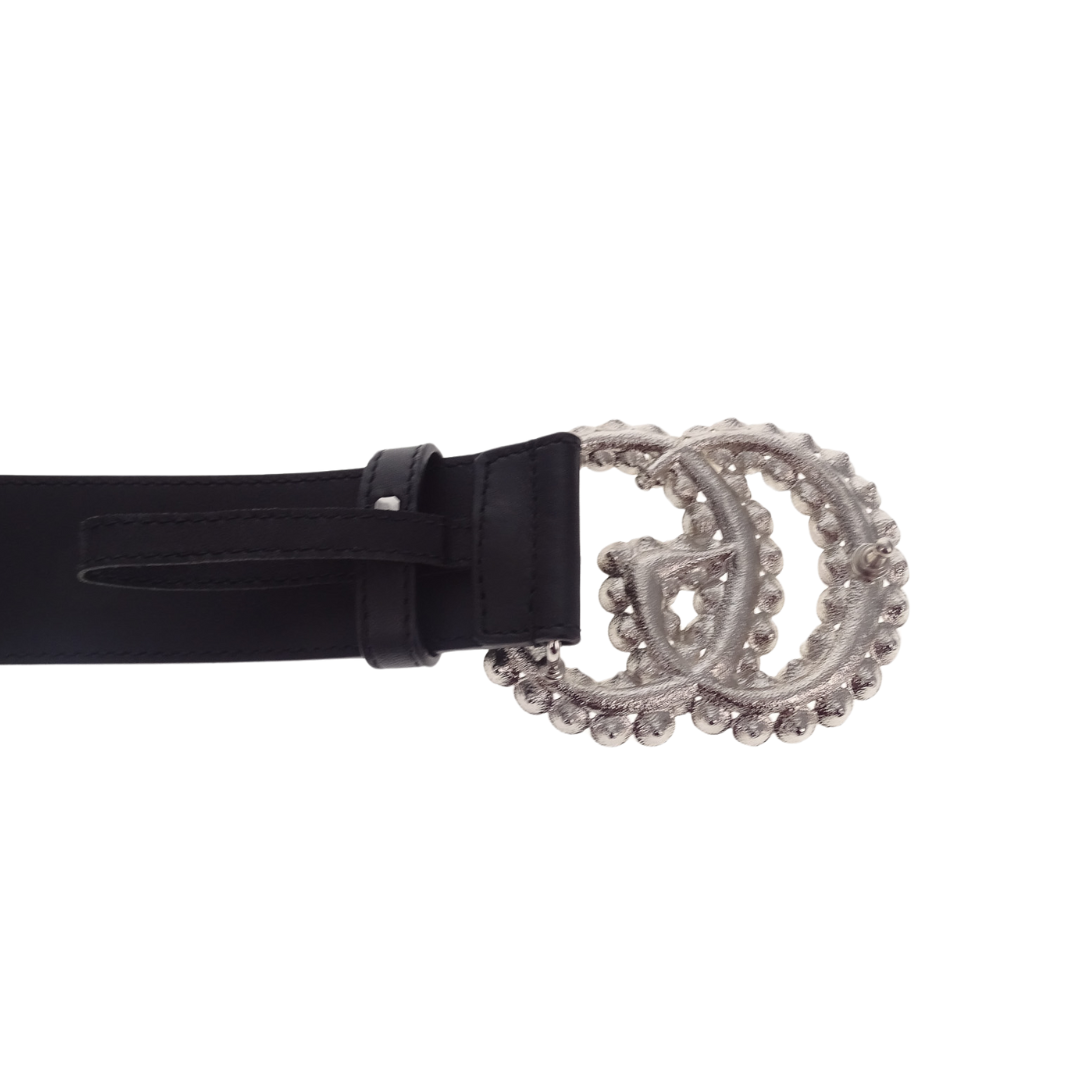 Gucci Black Calfskin Crystal Large Double G Belt 65cm