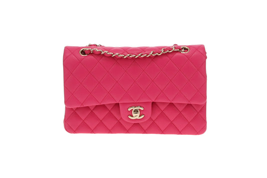 Chanel Classic Medium Double Flap Hot Pink Lambskin GMHW 2016