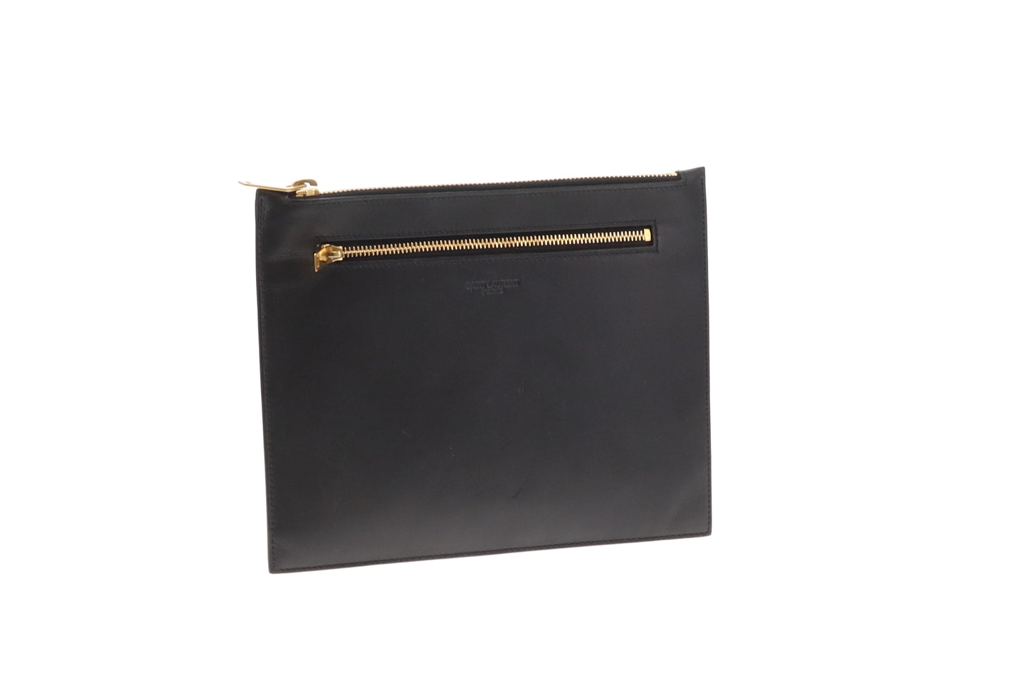 Saint Laurent Black Smooth Leather Paris Pouch With Zips GH